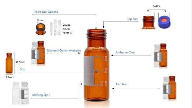 12x32mm borosilicate autosampler glass vials PTFE/silicone 